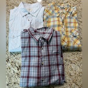 3 Pc Bundle Plaid & Stripes Western Pearl Snap Casual Button Down Shirts LS L